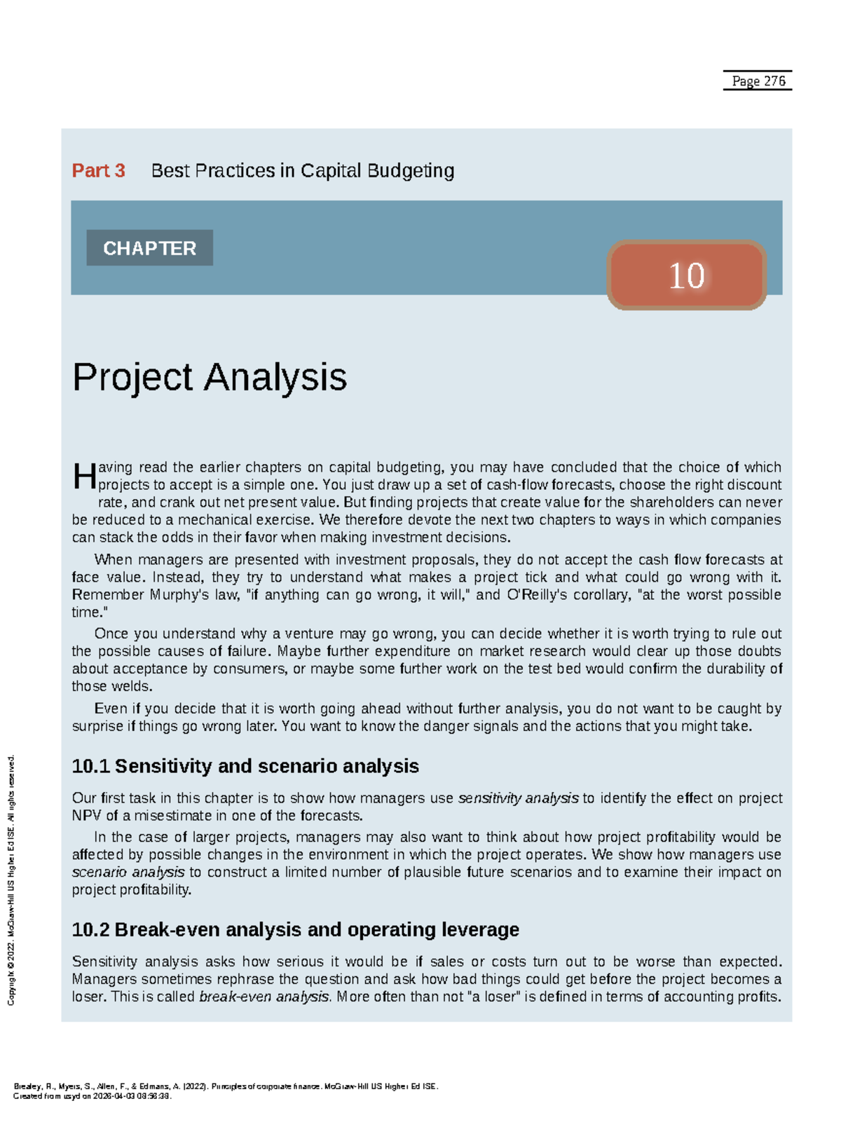 FINC2012 Chapter 10: Best Practices in Capital Budgeting Analysis - Studocu