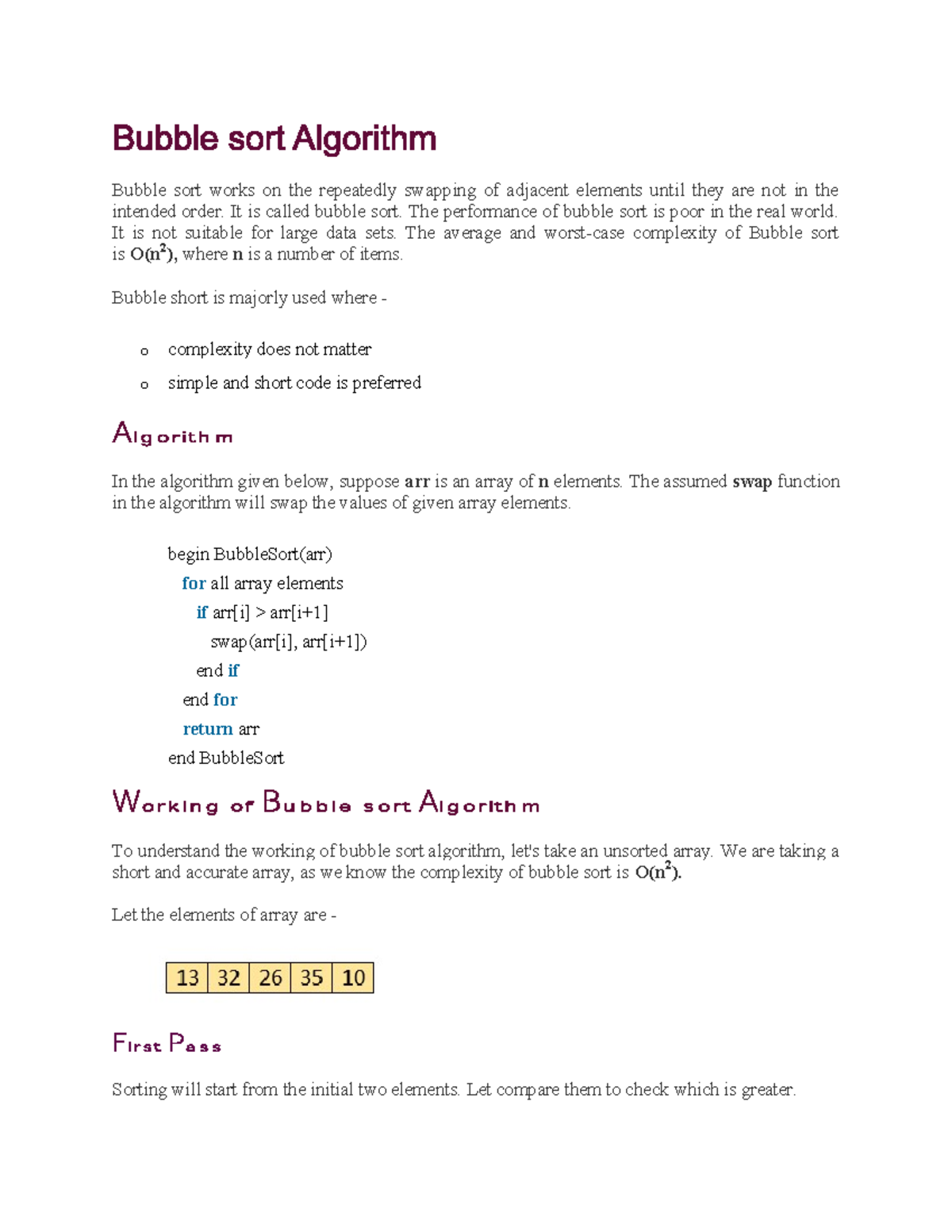 Bubble Sort Algorithm Overview and Implementation in C - Studocu
