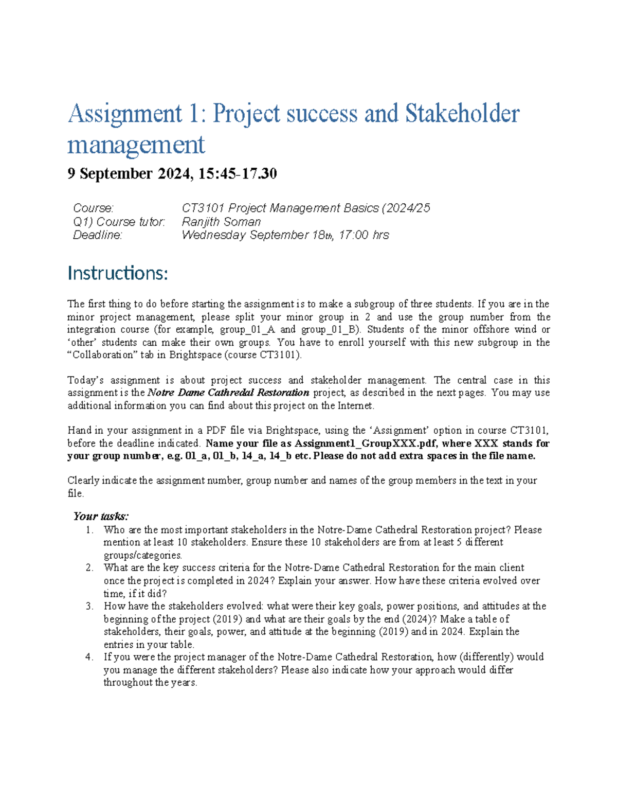 Assignment 1 2024 - Assignment 1: Project success and Stakeholder ...