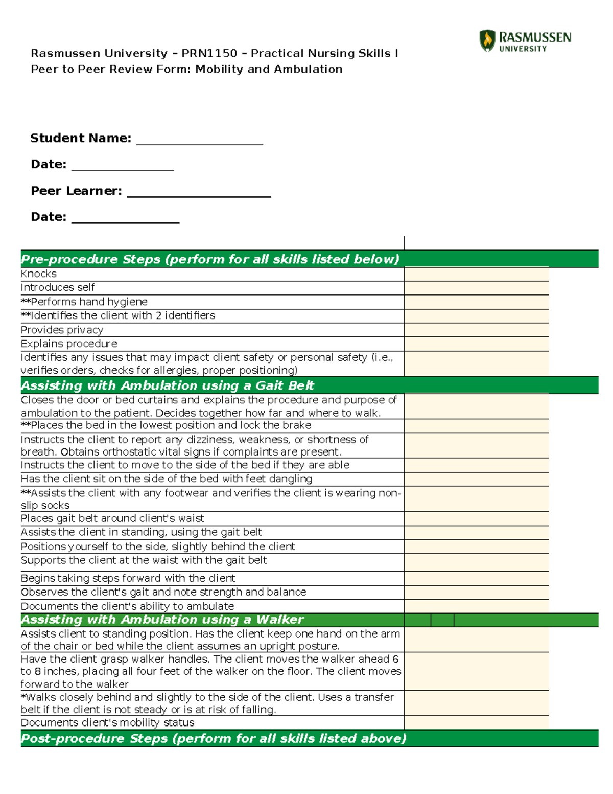 PRN1150 - Mobility and Ambulation Peer Review Guidelines - Studocu