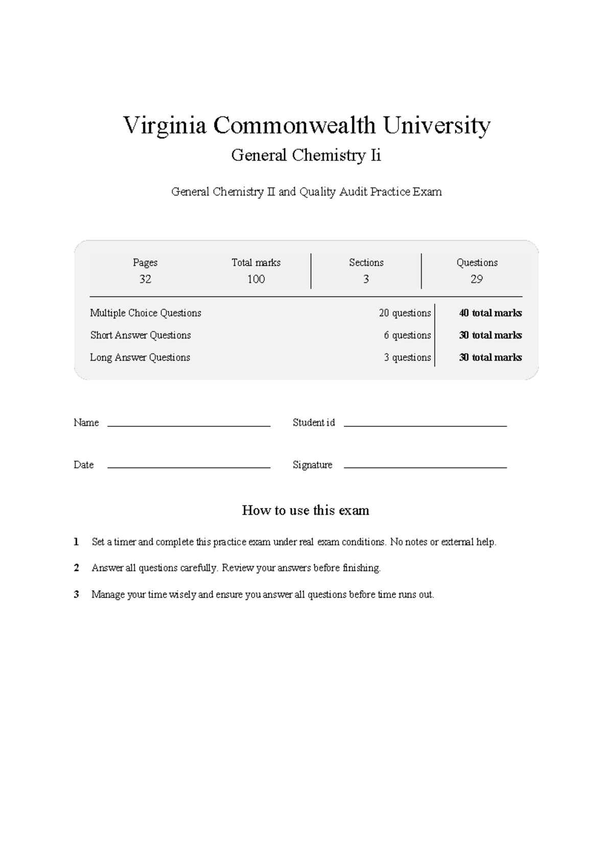 CHEM 102 General Chemistry II Mock Exam - Practice Questions 2026 - Studocu