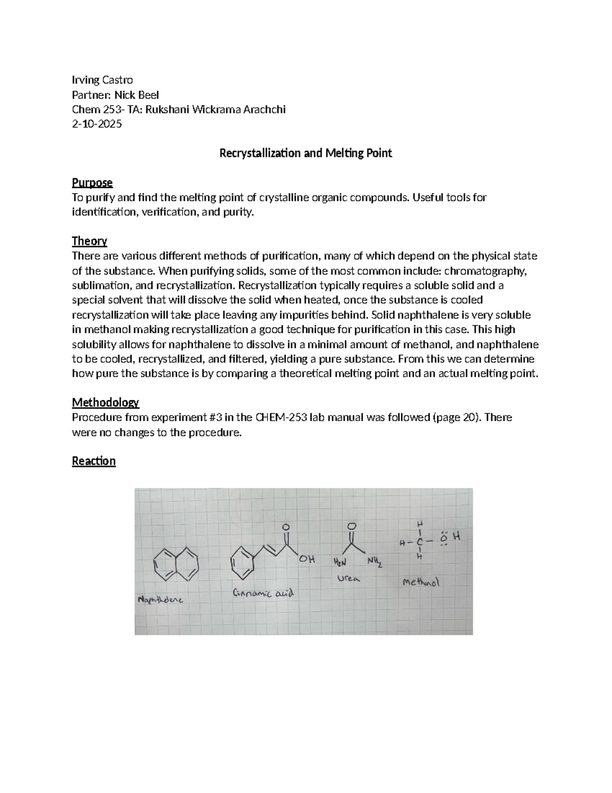 Recrystallization of Naphthalene: Chem 253 Lab Experiment Analysis ...