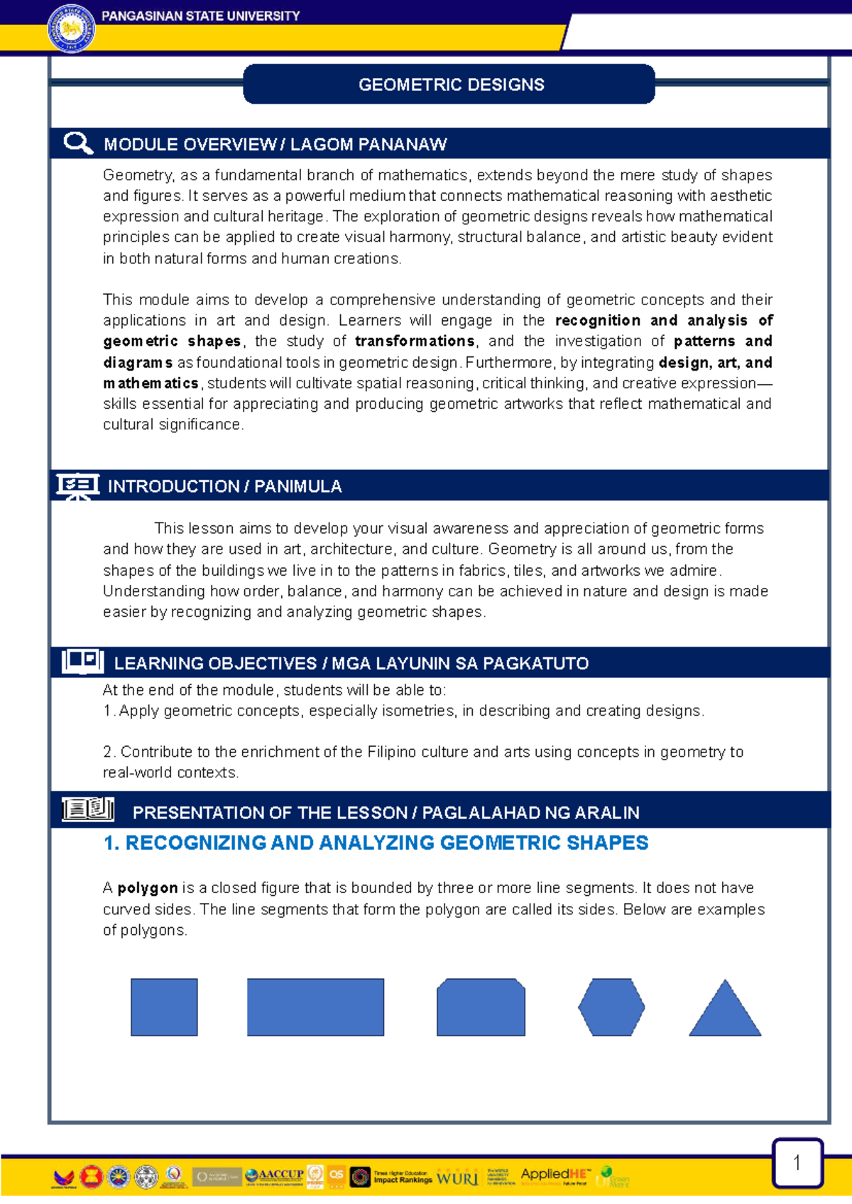 GE 7: MMW Module 6 - Geometric Designs Overview and Concepts - Studocu