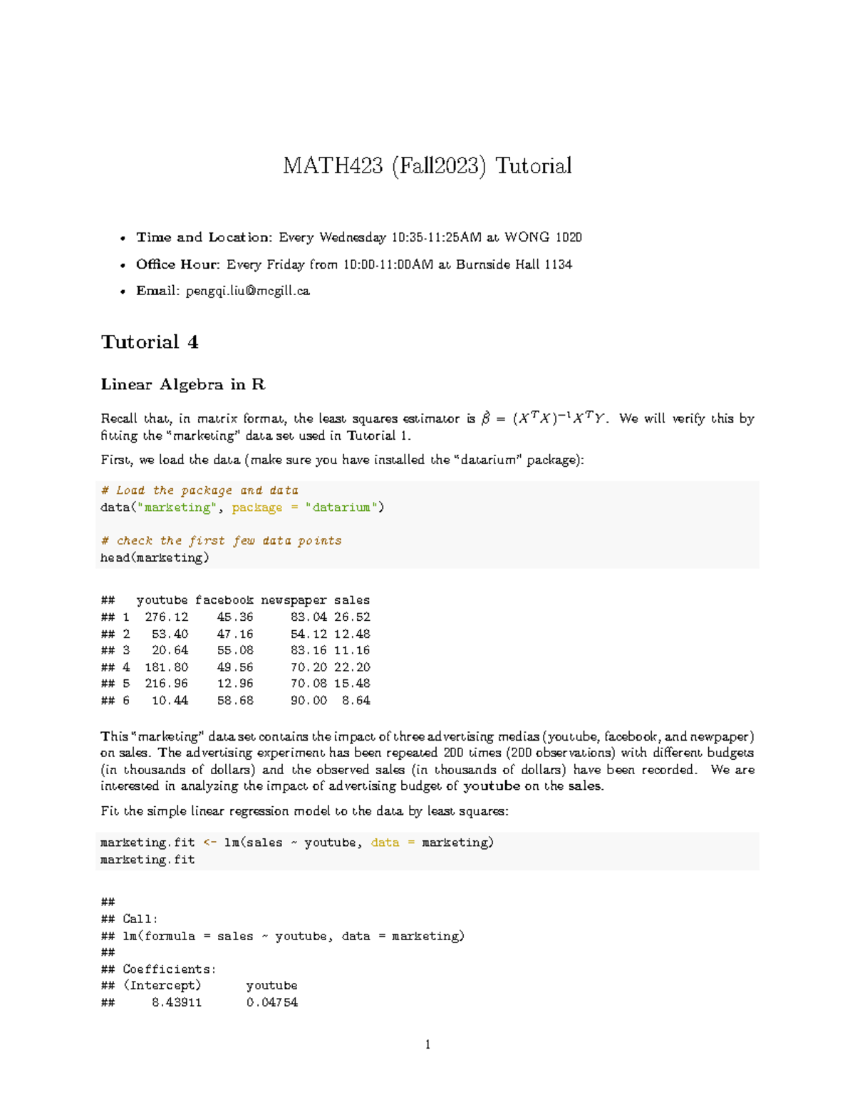 Fall2023T4 - t4 2023 fall - MATH423 (Fall2023) Tutorial Time and ...