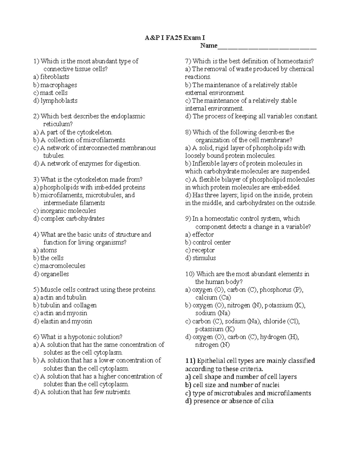 A&P I FA25 Final Exam Review Questions - Studocu