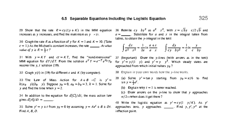 Calculus Notes Summary: CH6 Part 15 - Separable Equations & Logistic ...