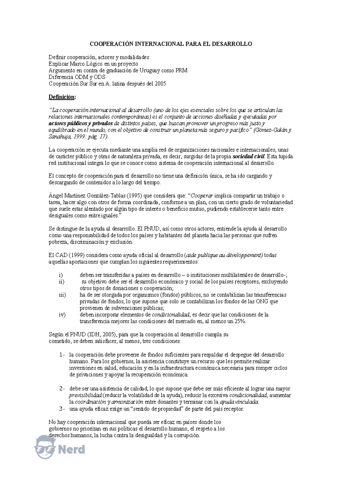 COOPERACIÓN INTERNACIONAL PARA EL DESARROLLO: Resumen de Examen - Studocu