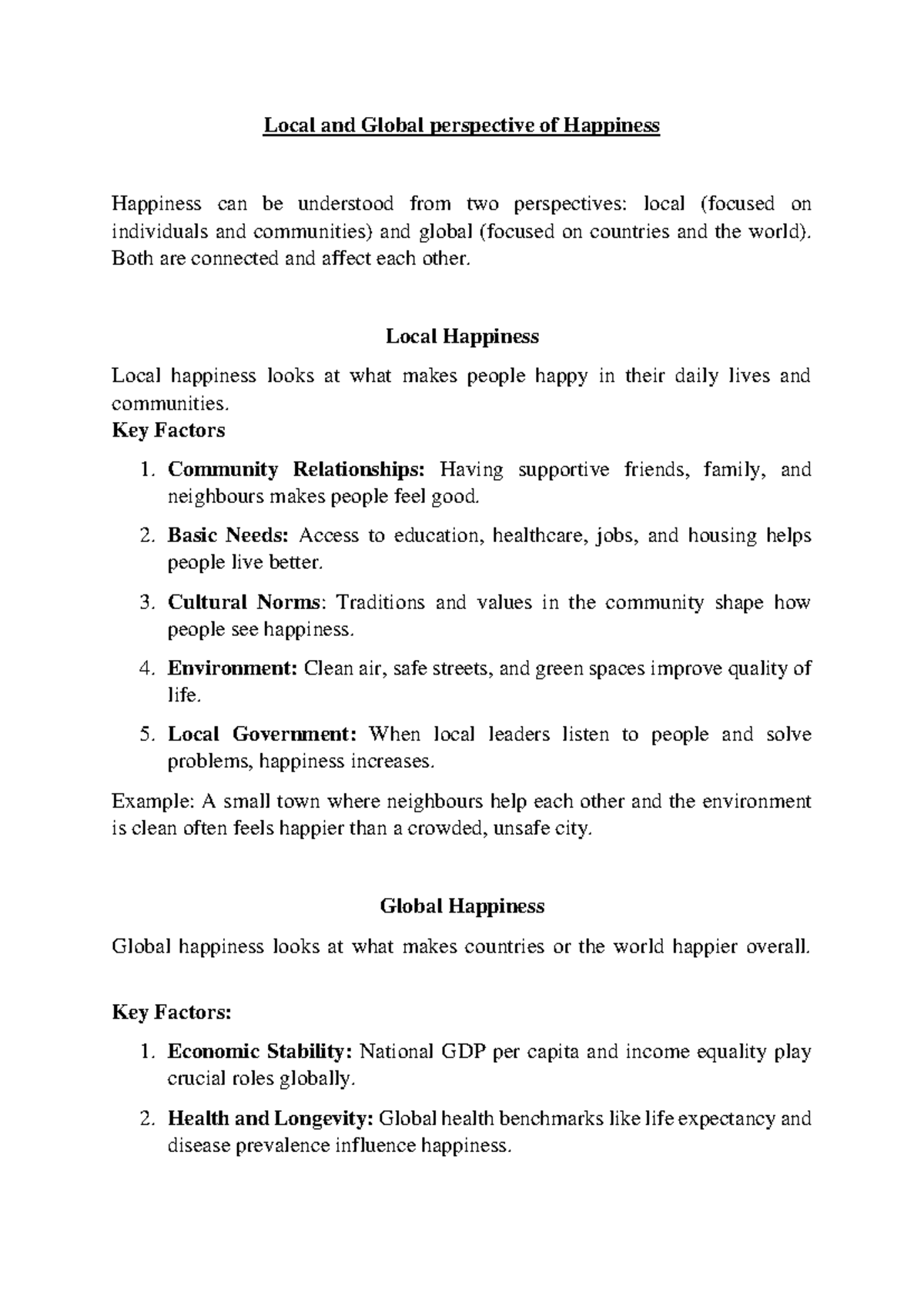 VAC-4 Unit: Local and Global Perspectives on Happiness Analysis - Studocu