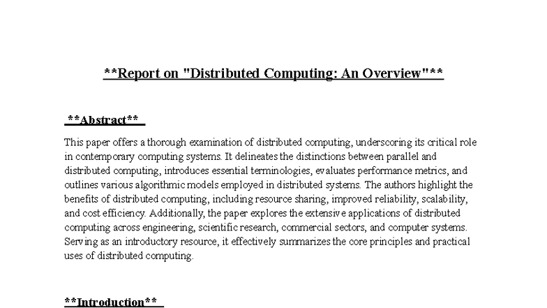 Report on Distributed Computing: Key Concepts & Applications - Studocu