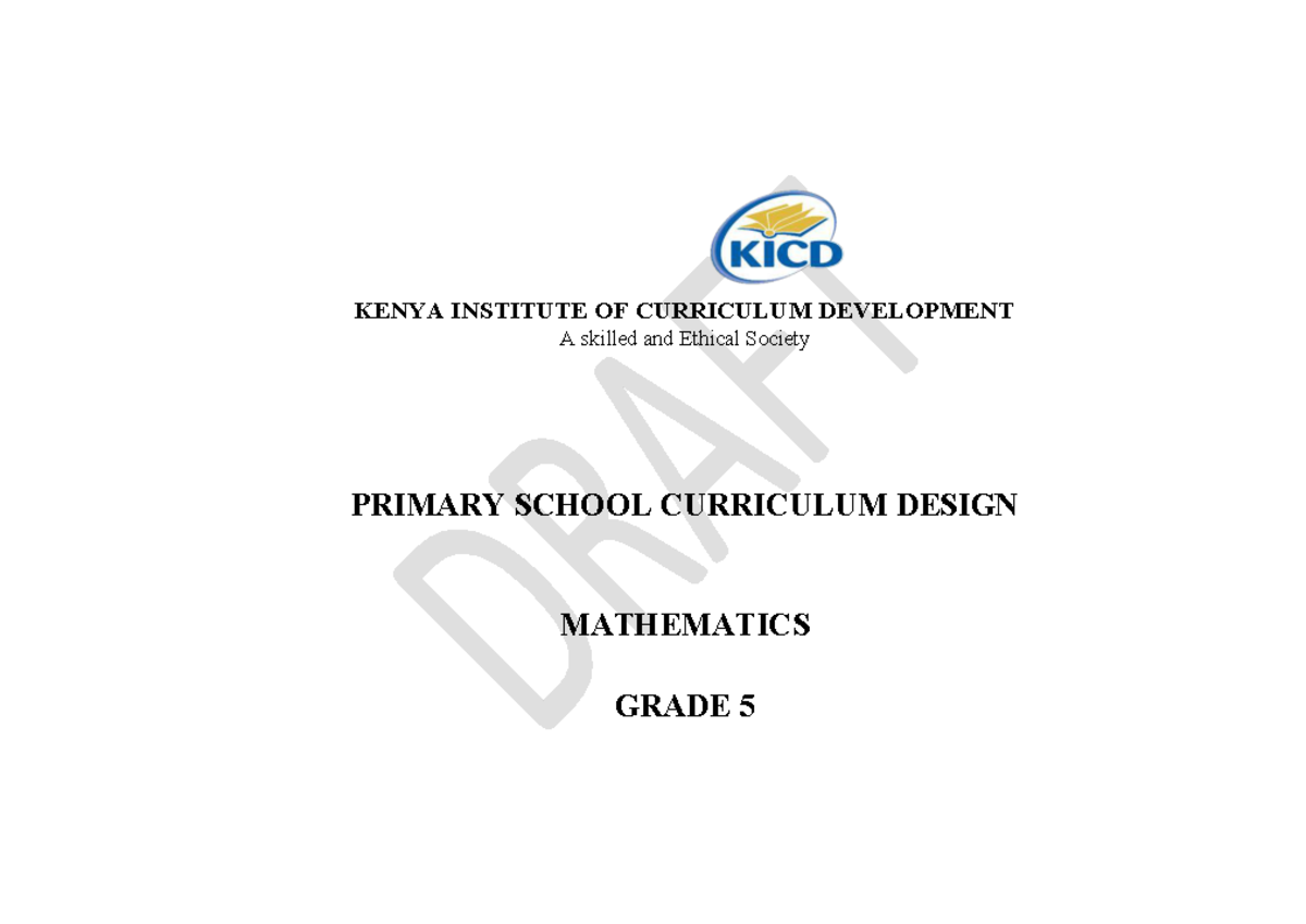 Mathematics Curriculum Design for Grade 5 - KICD 2024 - Studocu