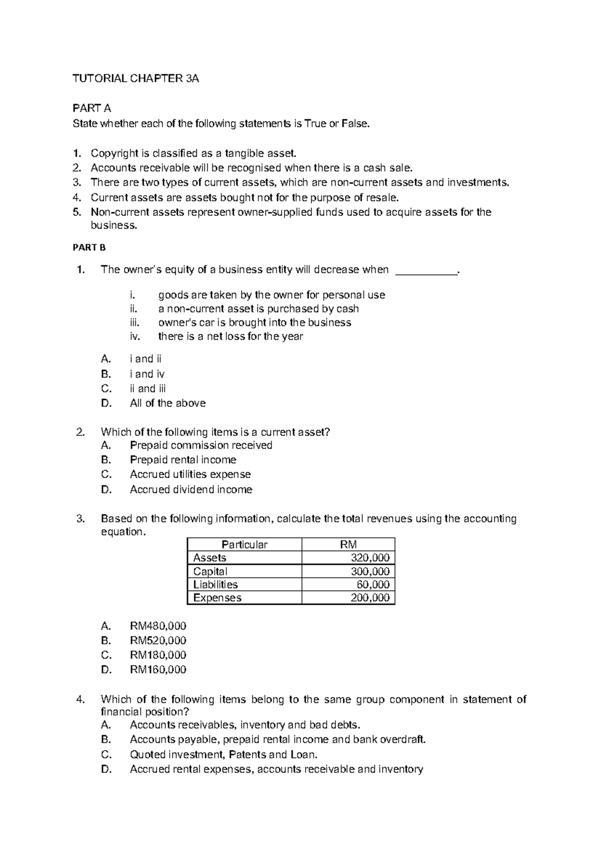 TUTORIAL CHAPTER 3A: TRUE/FALSE & ACCOUNTING CONCEPTS QUESTIONS - Studocu