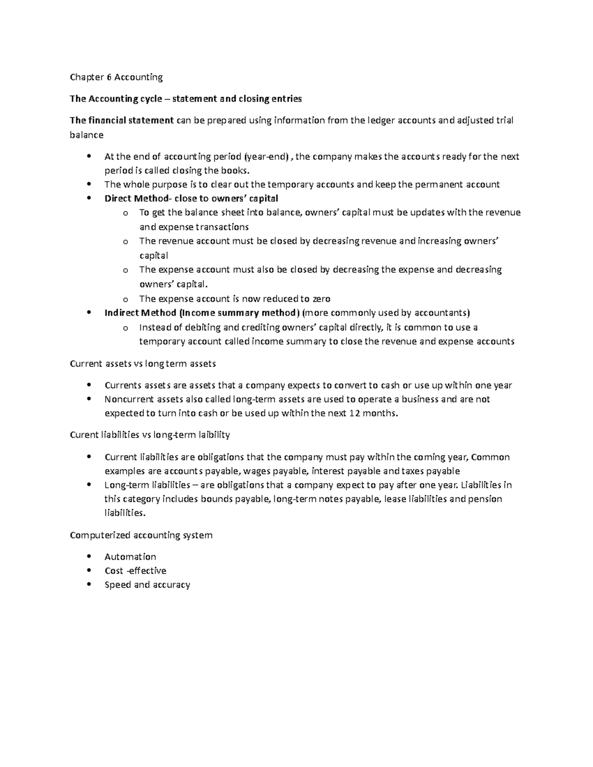 Accounting Chapter 6: Closing Entries and Asset Classification - Studocu