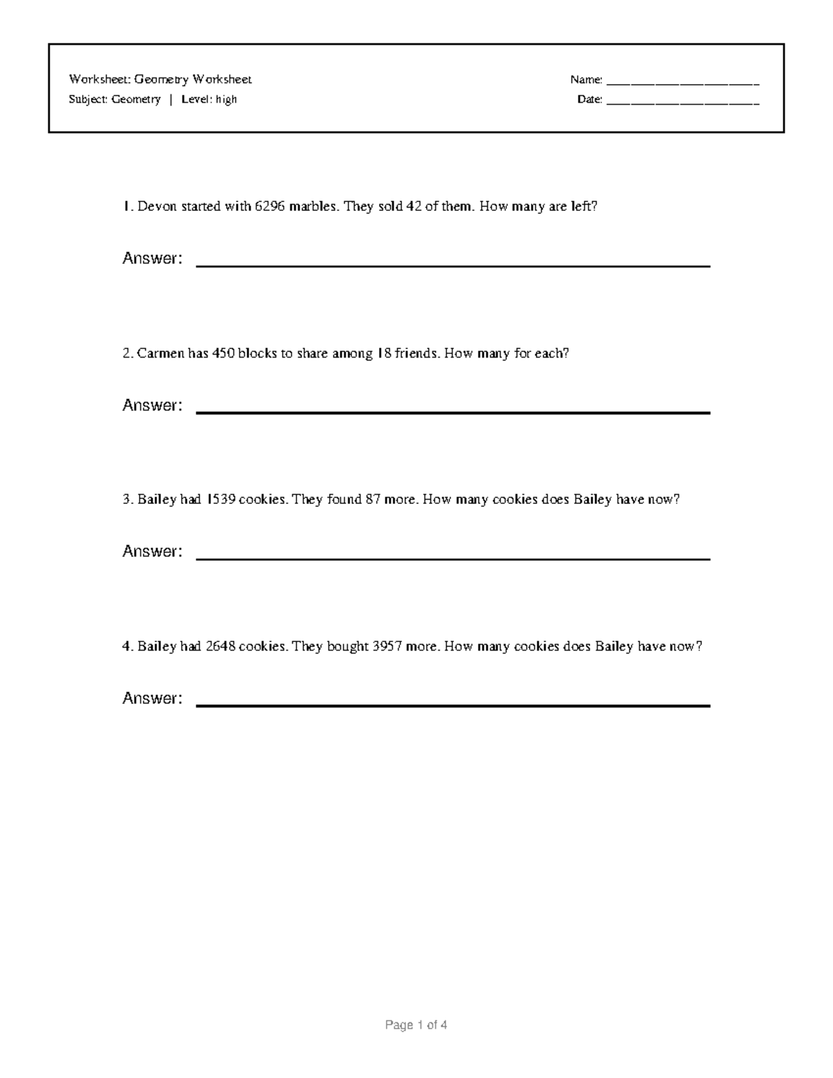 Geometry Worksheet 1 - High Level Exercises - Studocu