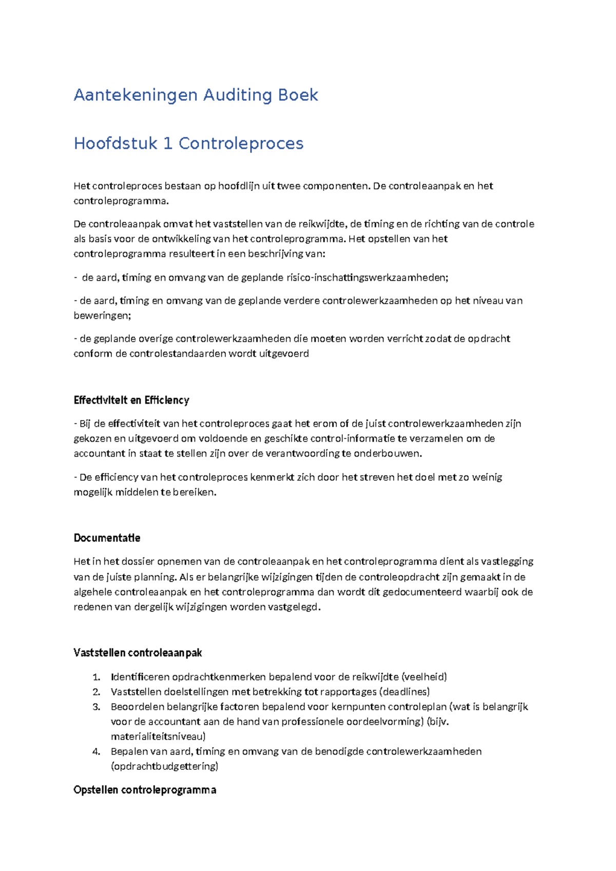 Aantekeningen Hoofdstuk 1 Controleproces in Auditing (AUD 101 ...