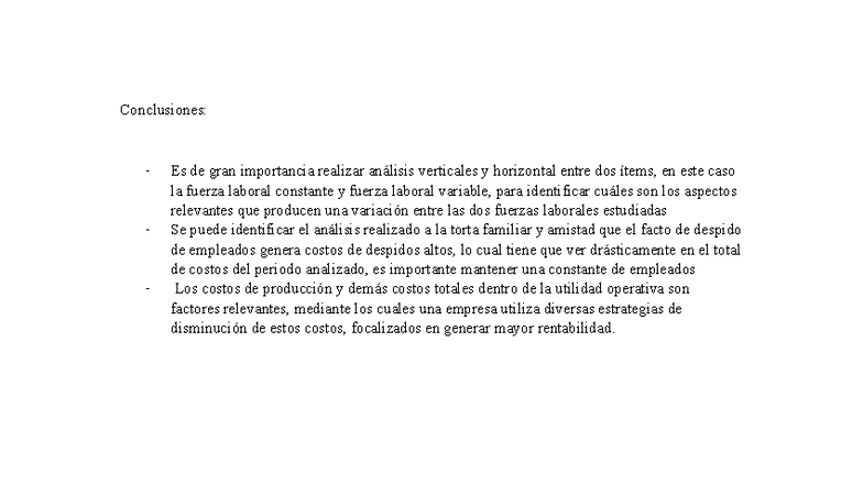 Conclusiones: Análisis de Costos Laborales y Rentabilidad - Studocu