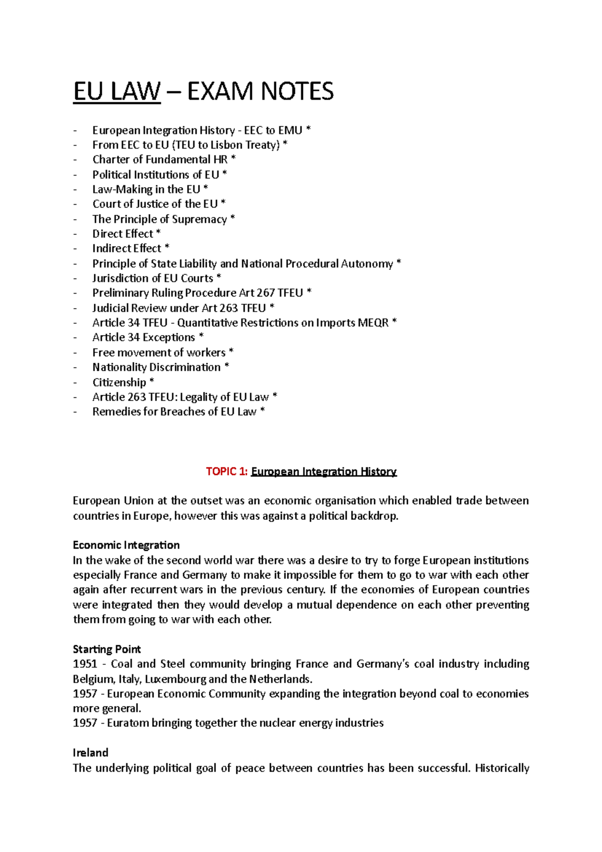 EU Law Exam Guide - Key Concepts & Historical Overview - Studocu