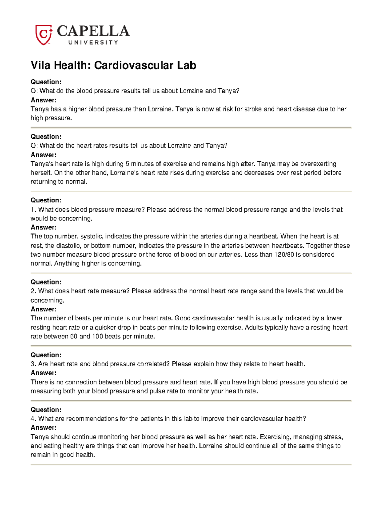 Bio1000- Cardiovascular System Lab Report: Blood Pressure & Heart Rate ...