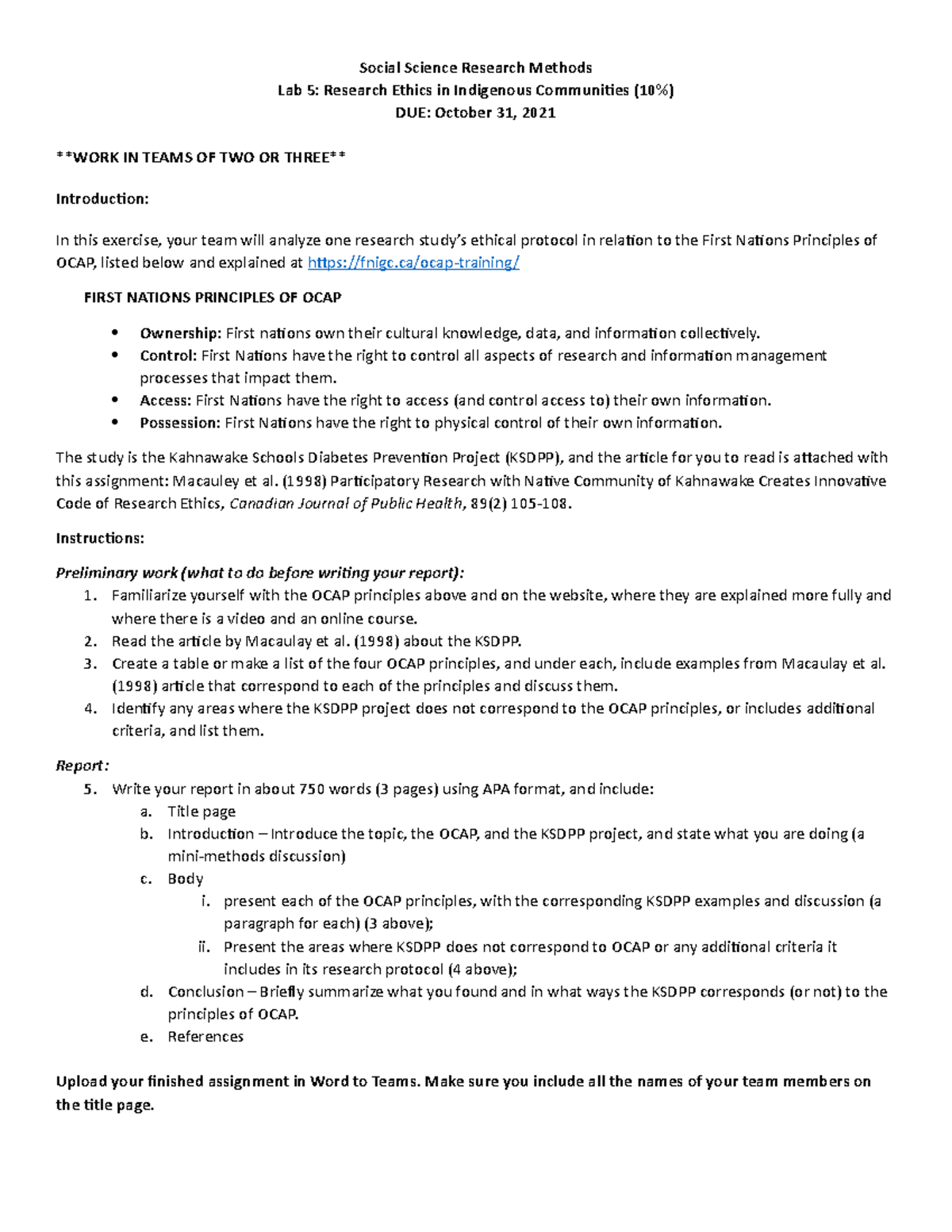 Lab 5 - Research Ethics in Indigenous communities - Social Science ...