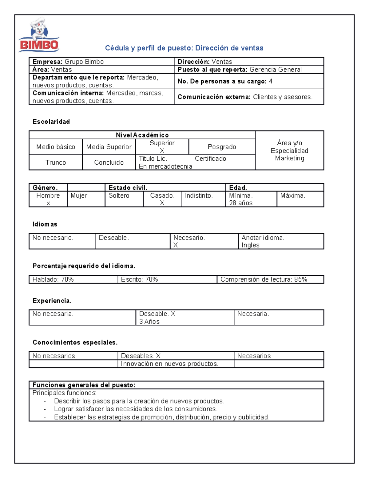 Perfil de Puesto: Dirección de Ventas y Contraloría - Grupo Bimbo - Document Preview