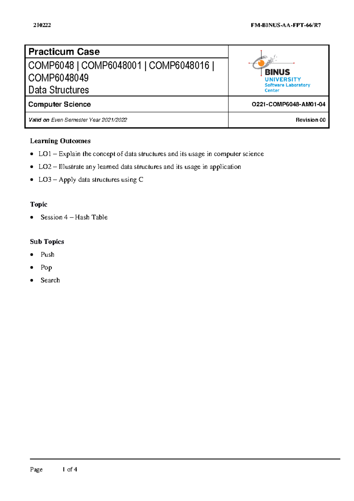COMP6048 Data Structures Practicum Case: Hash Table Exercise - Studocu
