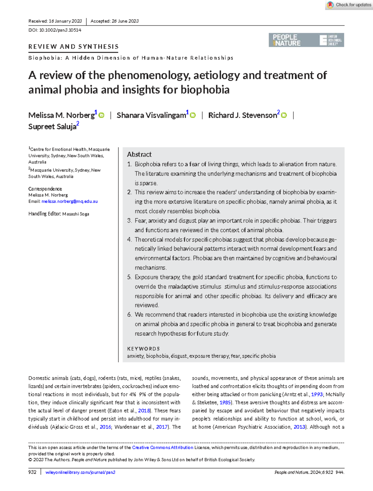 Biophobia and Animal Phobia: Phenomenology, Treatment Insights - PSY ...