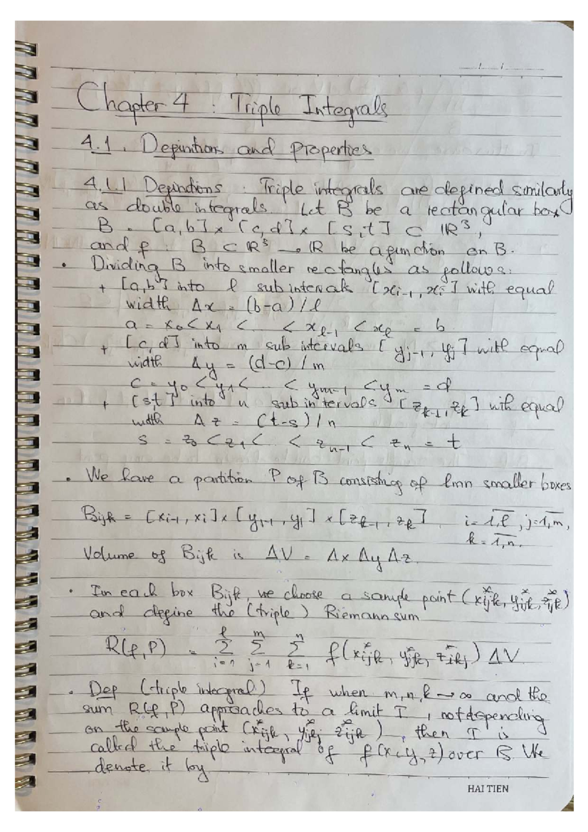 Chapter 4: Triple Integrals - Definitions and Properties - Studocu