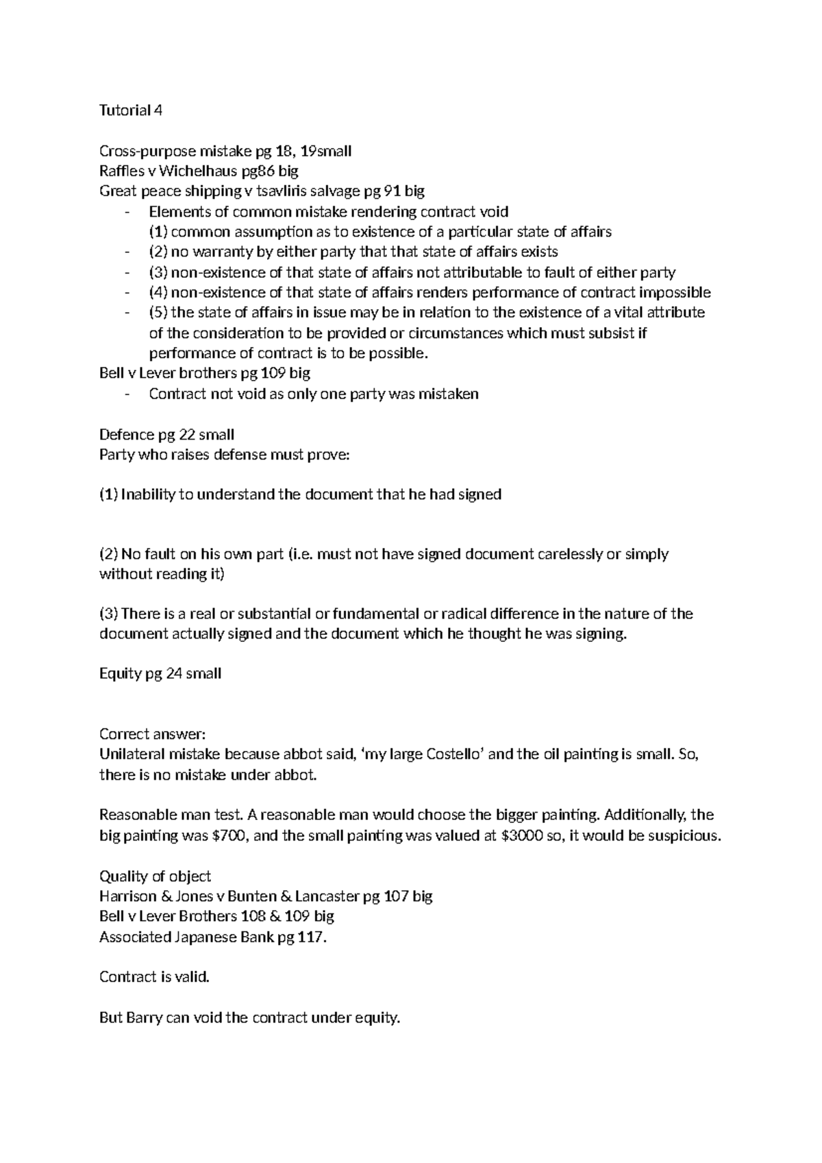 Tutorial 4: Common Mistakes in Contract Law and Key Cases Analysis ...