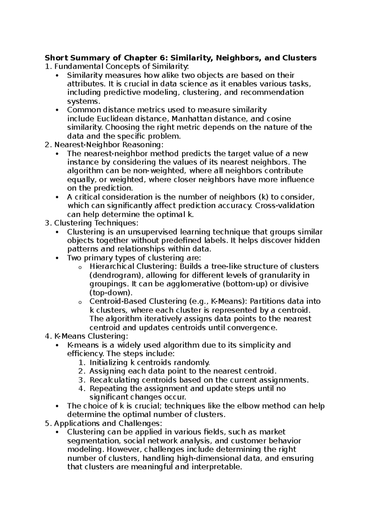 Data Science Lecture Notes: Summary of Chapter 6 - Similarity ...