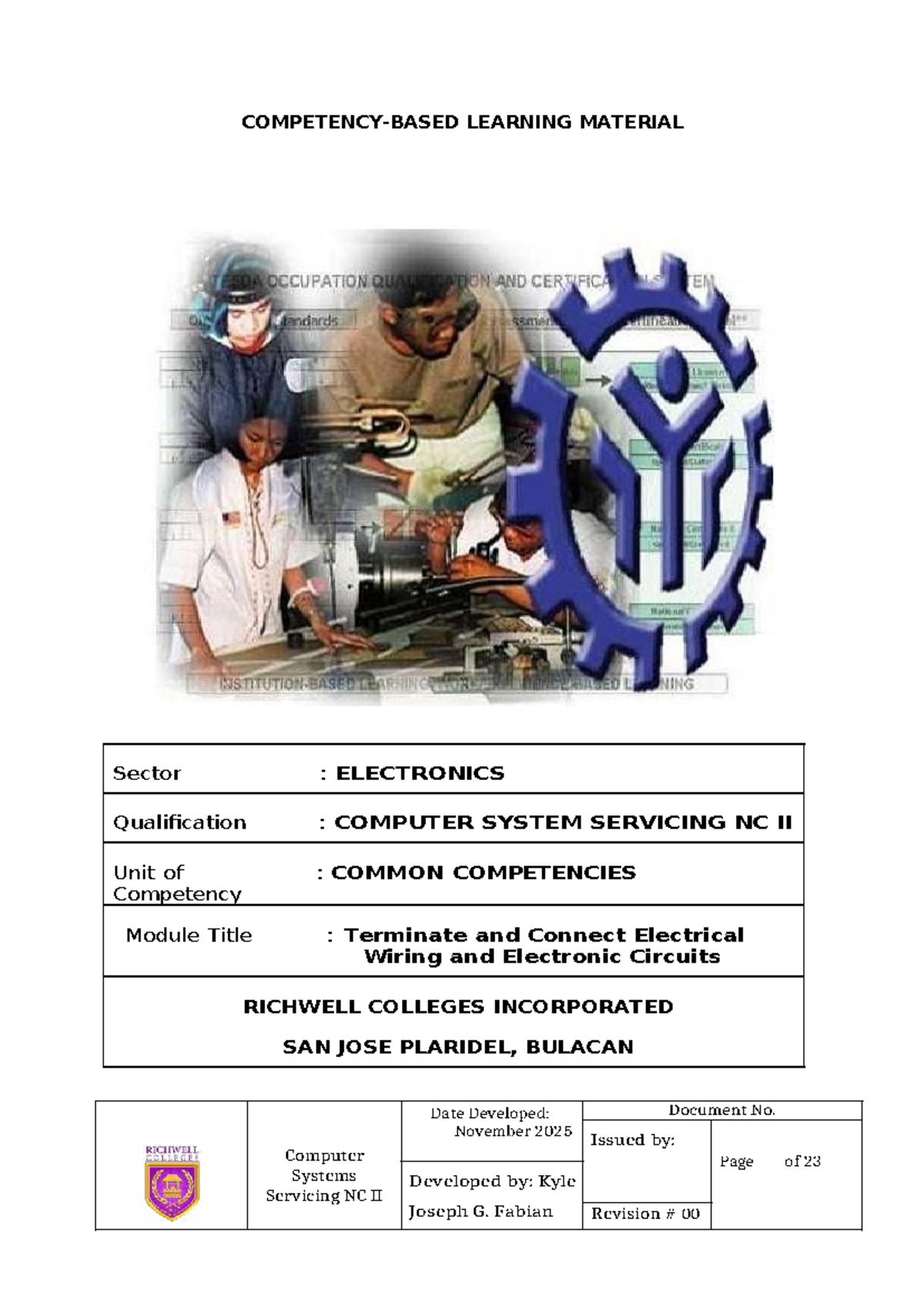 Computer Systems Servicing NC II: Terminate & Connect Electrical Wiring ...