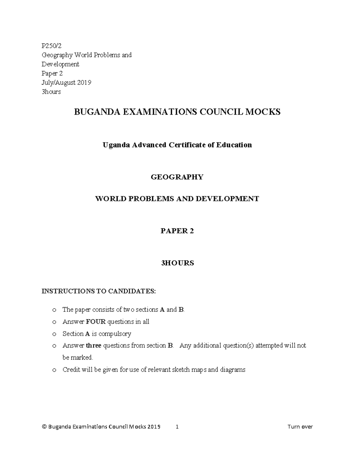 Geography World Problems & Development Paper 2 Mock 2019 - Studocu