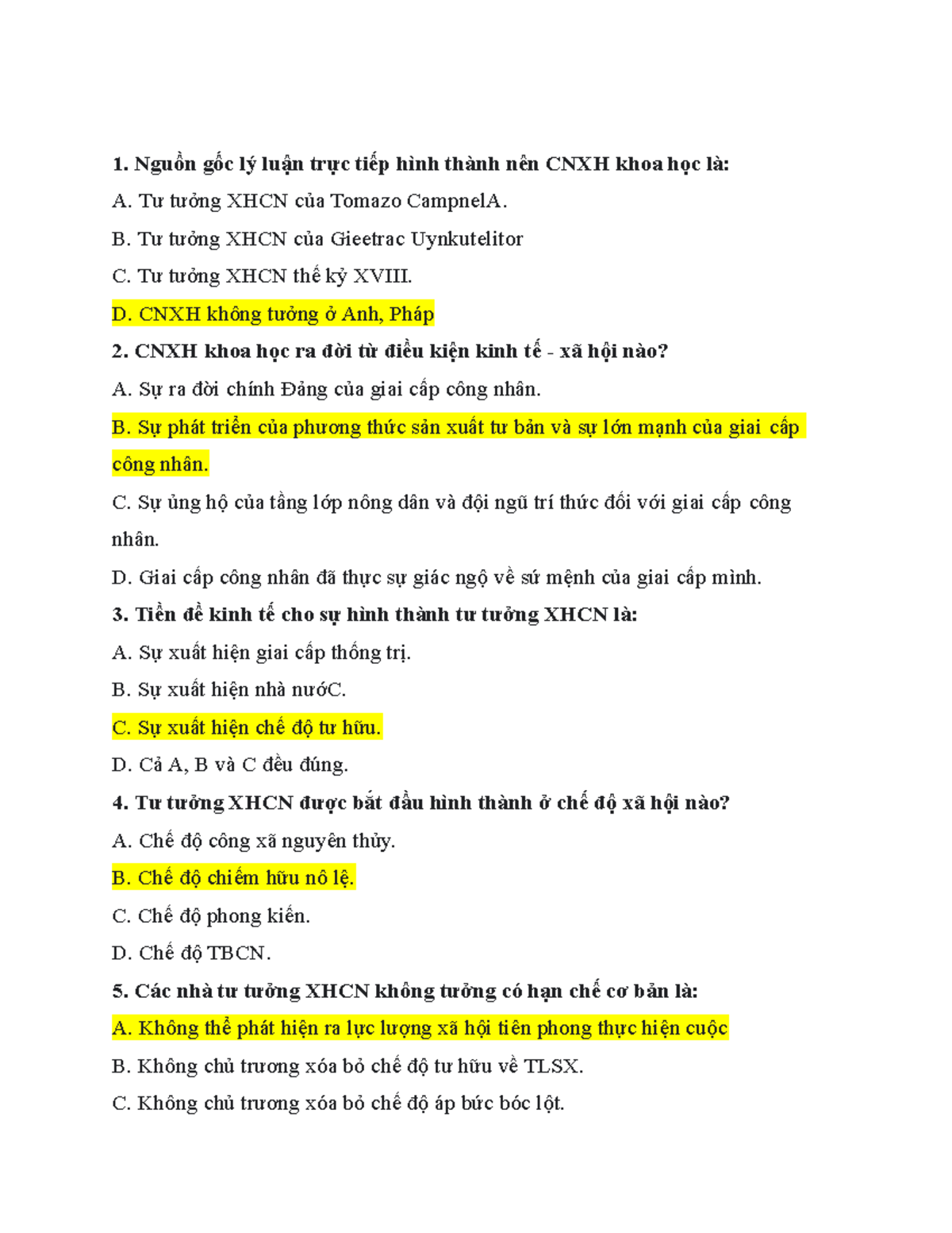 Trắc nghiệm CNXH Khoa Học - 185 Câu Hỏi (Môn CNXH) - Document Preview