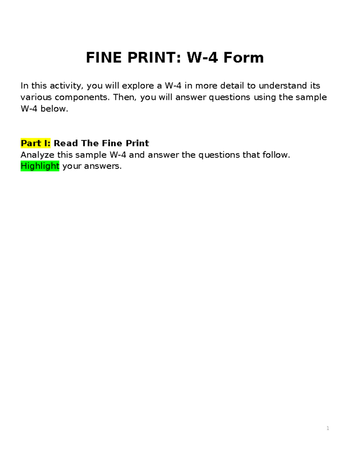 fine print w-4 form - w-4 - fine print: w-4 form in this activity