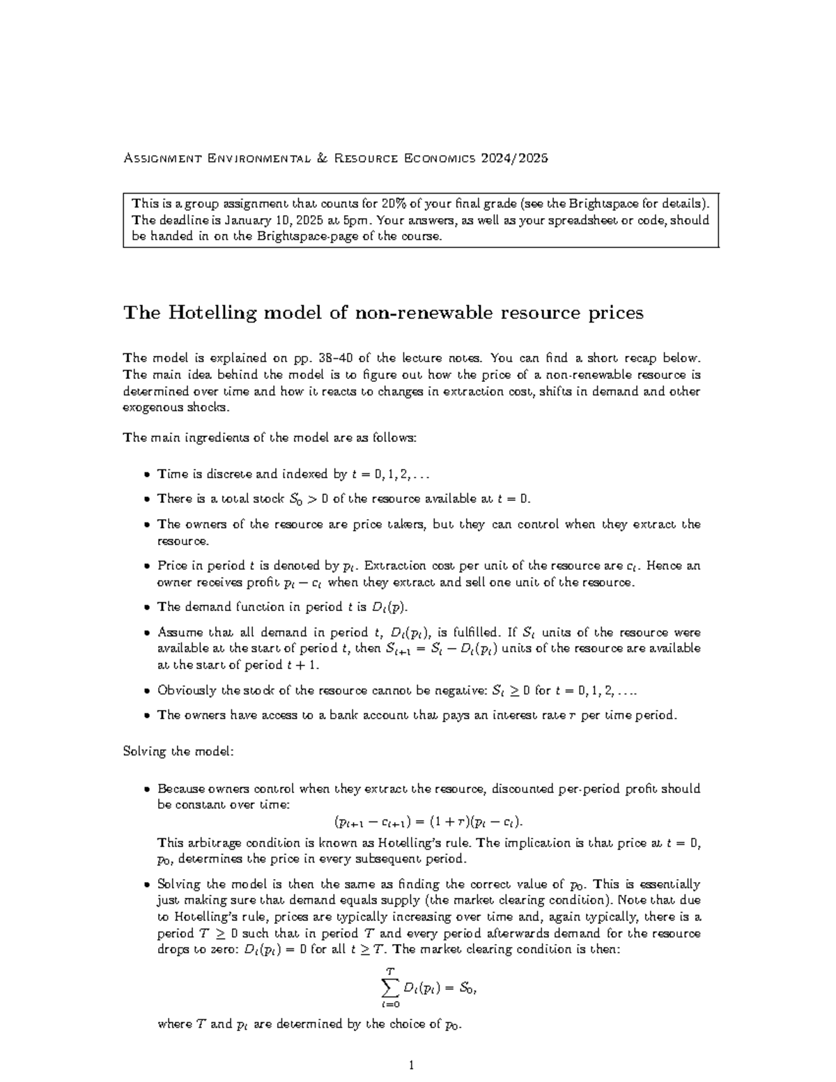 Assignment on Hotelling Model in Environmental Economics (ENV 2024 ...