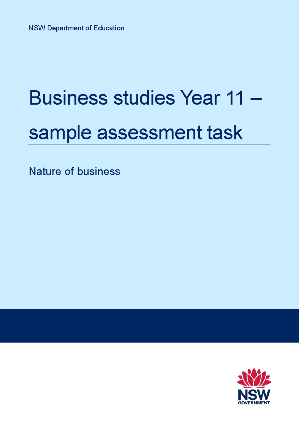 HSC Business Studies Year 11 Sample Assessment Task: Nature of Business ...