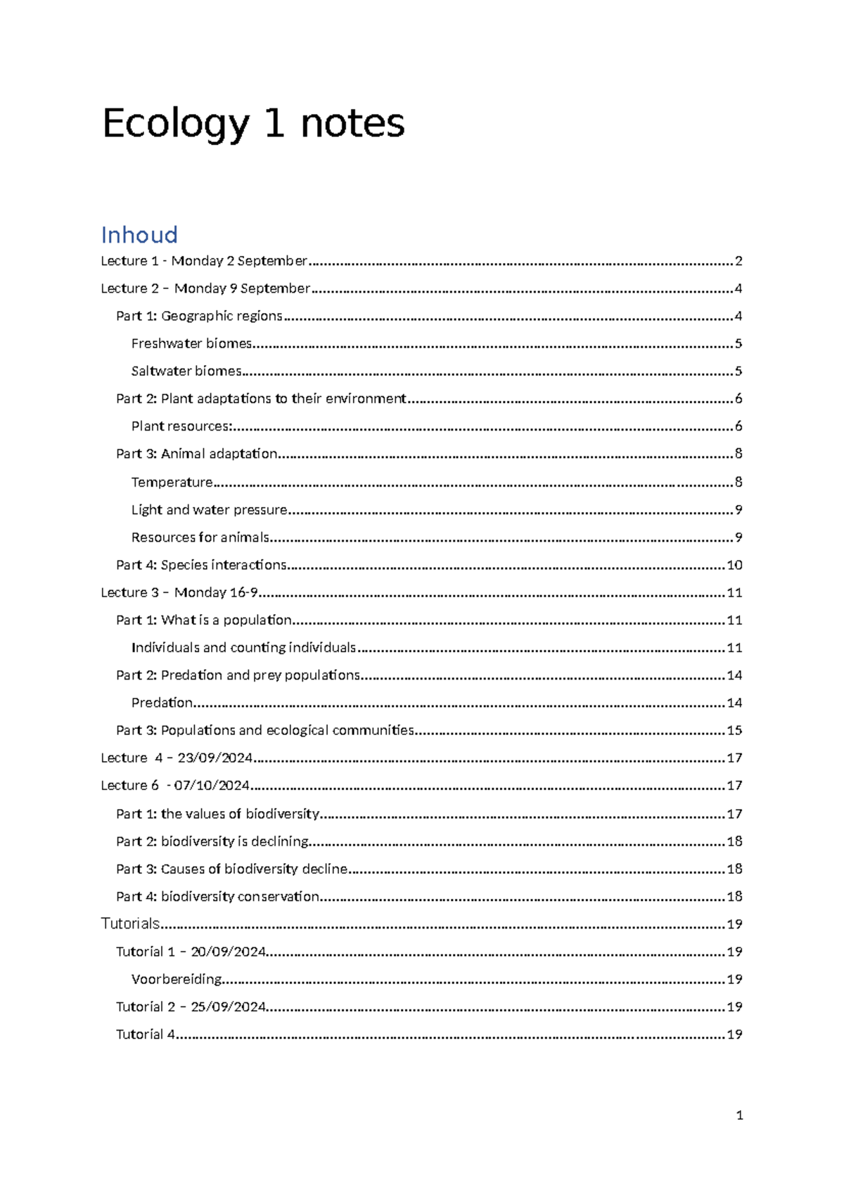 Ecology 1: Comprehensive Lecture Notes & Key Concepts Overview ...