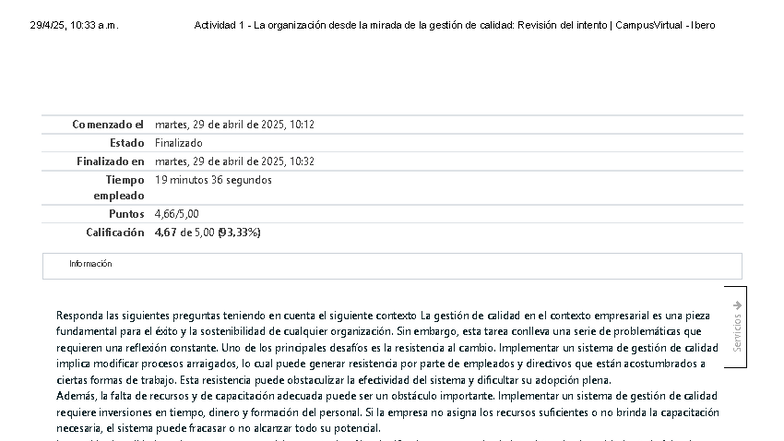 Actividad 1 - 2 Intento: Gestión de Calidad y ISO 9001 en Contexto ...