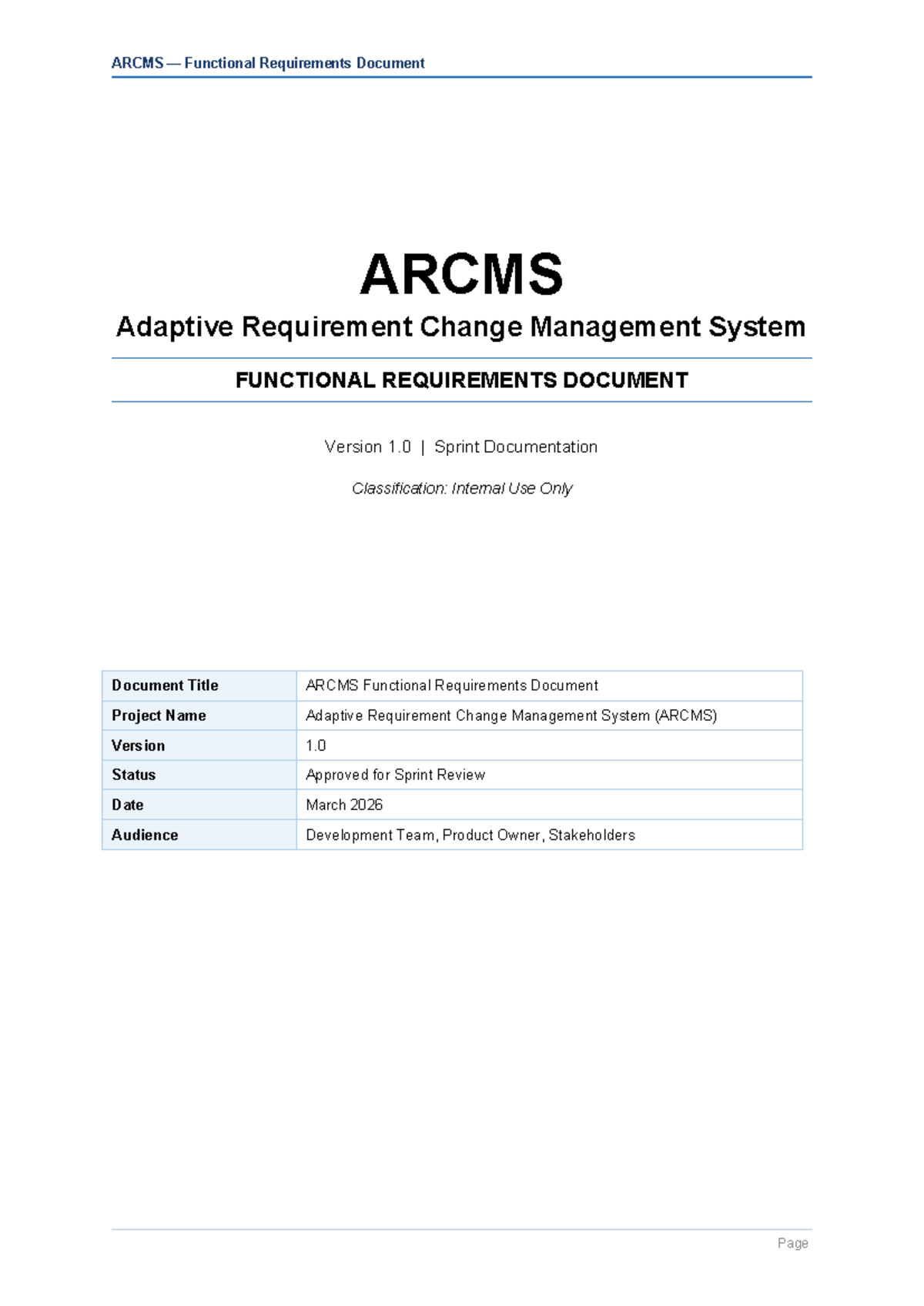 ARCMS Functional Requirements Document v1.0 for Agile Change Management ...
