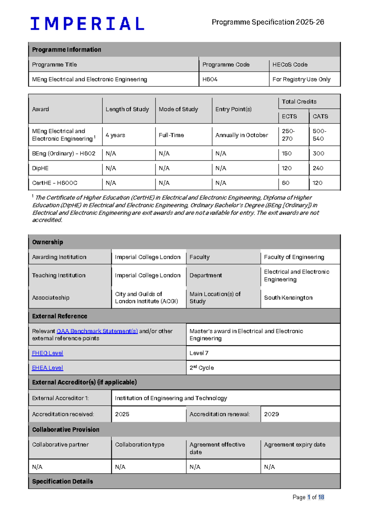 H604 MEng Electrical and Electronic Engineering Programme Specification ...
