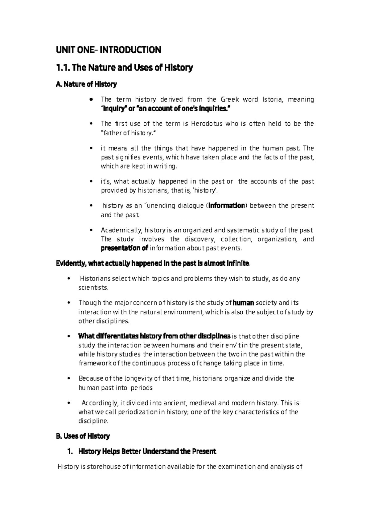 HIST 101: Intro to History - Nature, Uses, and Sources - Studocu