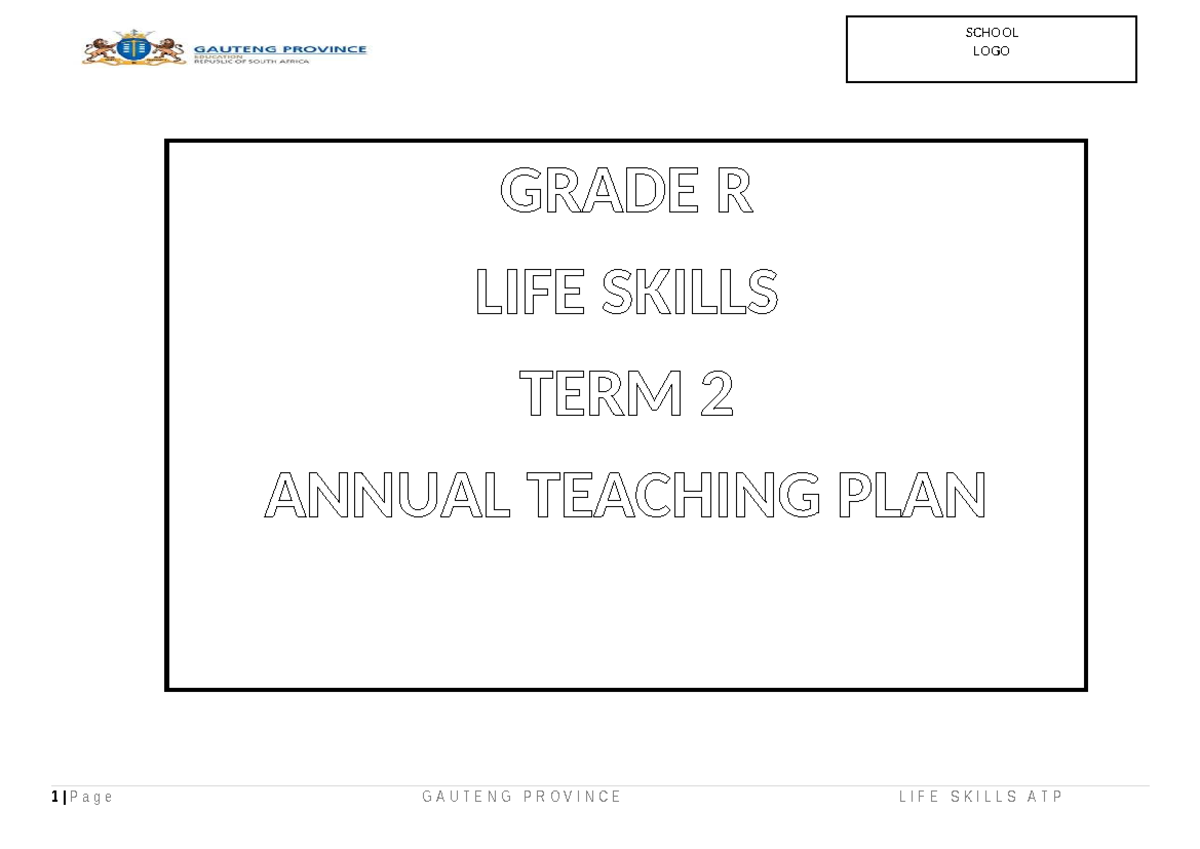 GAUTENG PROVINCE LIFE SKILLS ATP TERM 2 GRADE R TEACHING PLAN - Studocu