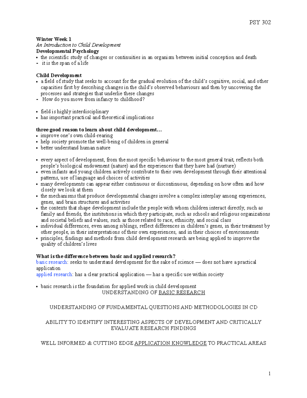 PSY 302 Final Exam Notes on Child Development - Winter Week 1 - Studocu