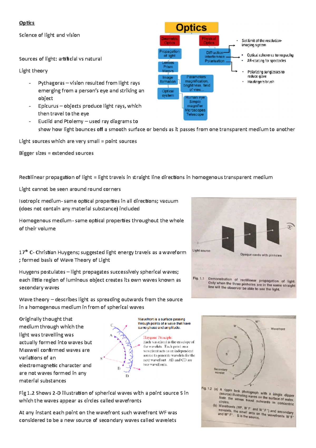1. Optics - Lecture Notes 1 - Optics Science of light and vision ...