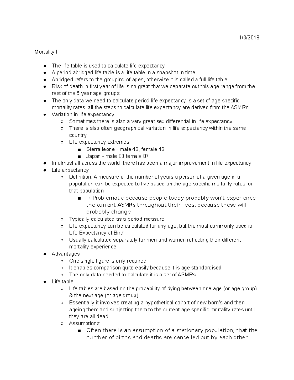 Mortality II - Lecture Notes on Life Expectancy and Life Tables - Studocu