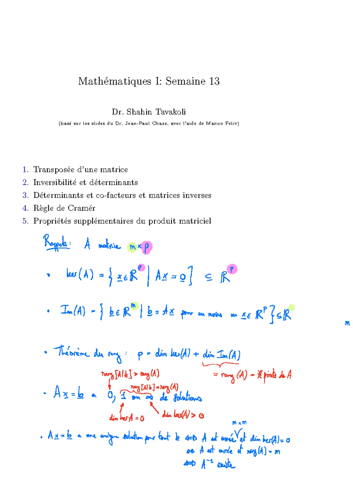 Série 6 Math I - Exercices 2020 en Mathématiques I - Studocu