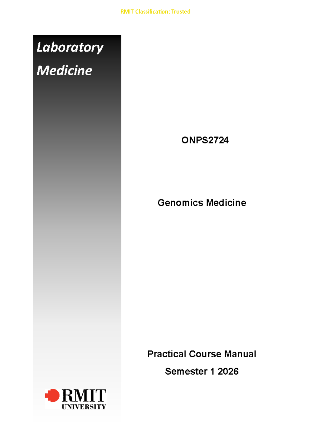 ONPS2724 Genomics Medicine Practical Course Manual - Semester 1 2026 ...