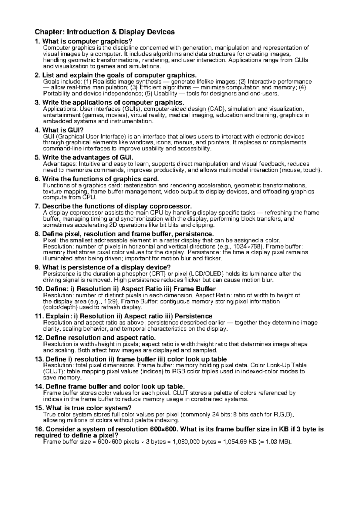 Computer Graphics (CS101) Chapter: Introduction to Display Devices and ...