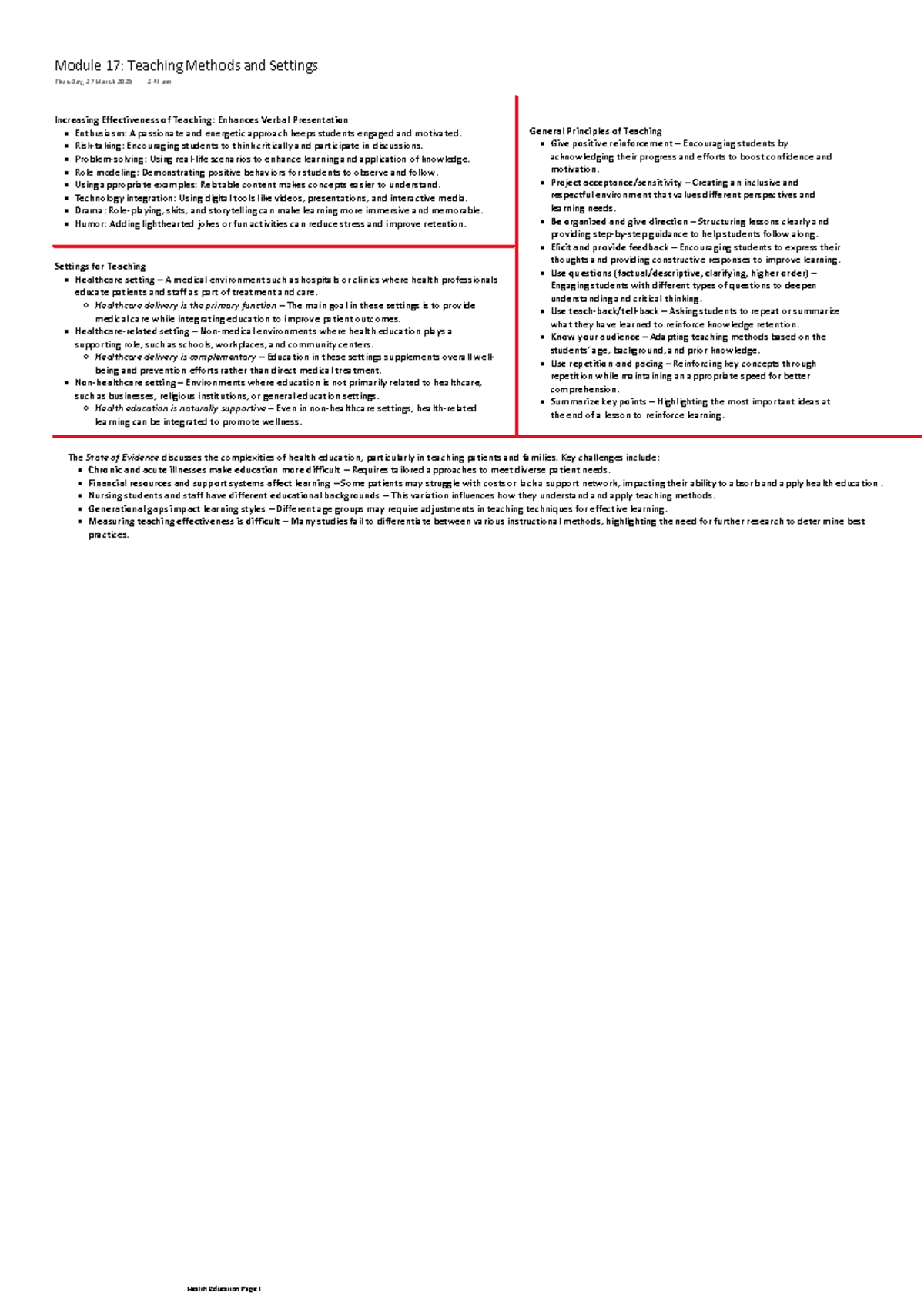 Module 17: Teaching Methods and Settings in Health Education - Studocu