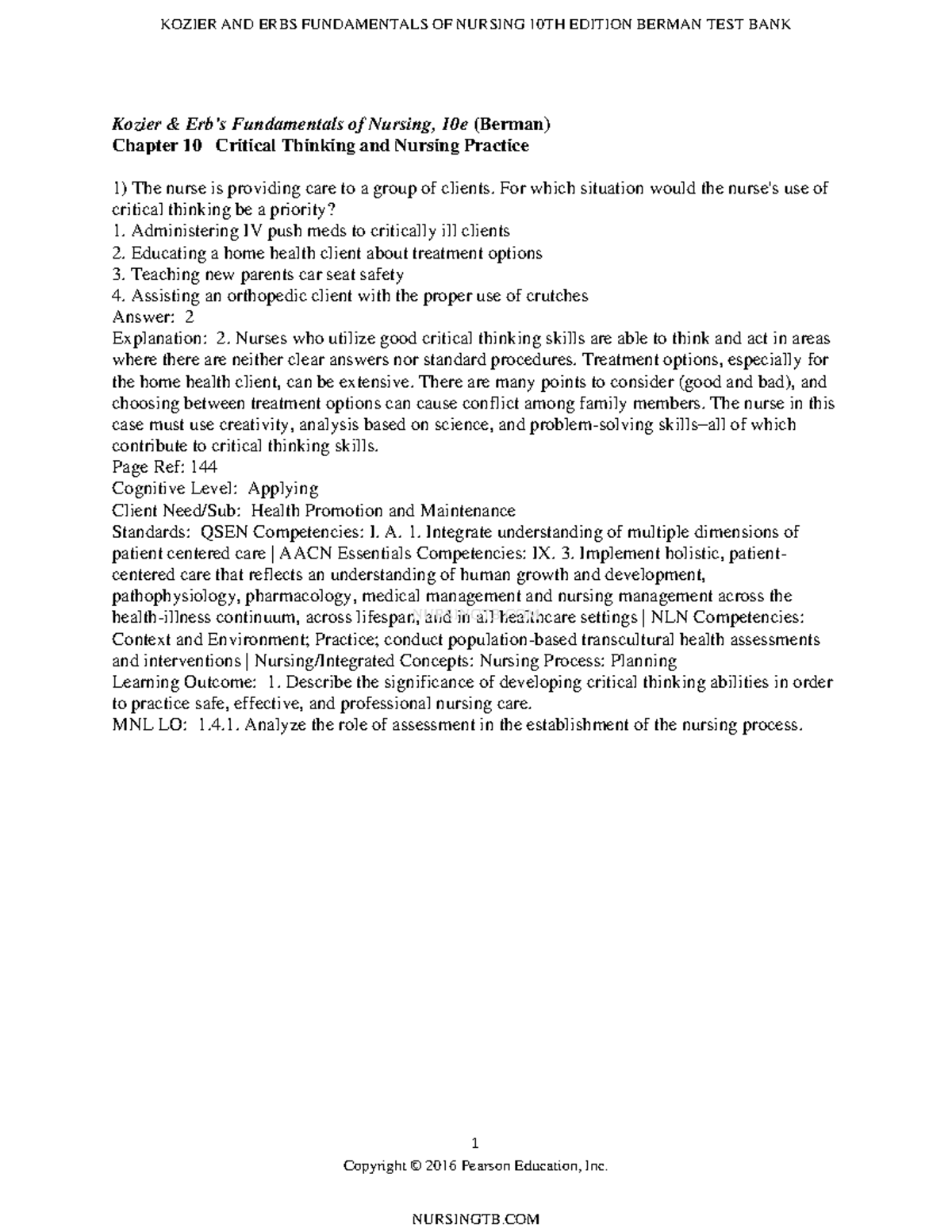 NURS 250 - Chapter 10: Critical Thinking in Nursing Practice Summary ...