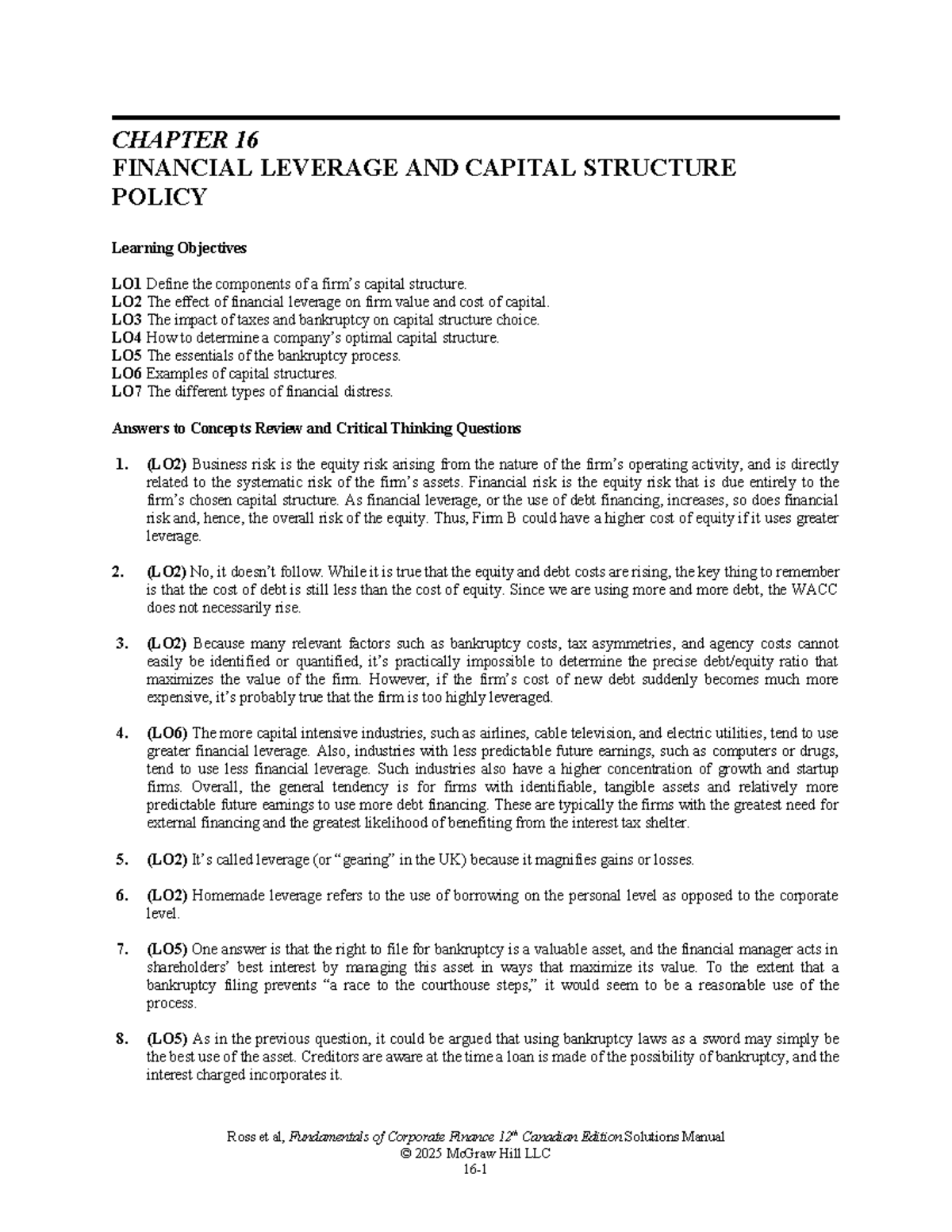 CH16 Financial Leverage & Capital Structure Policy - Solutions Manual ...