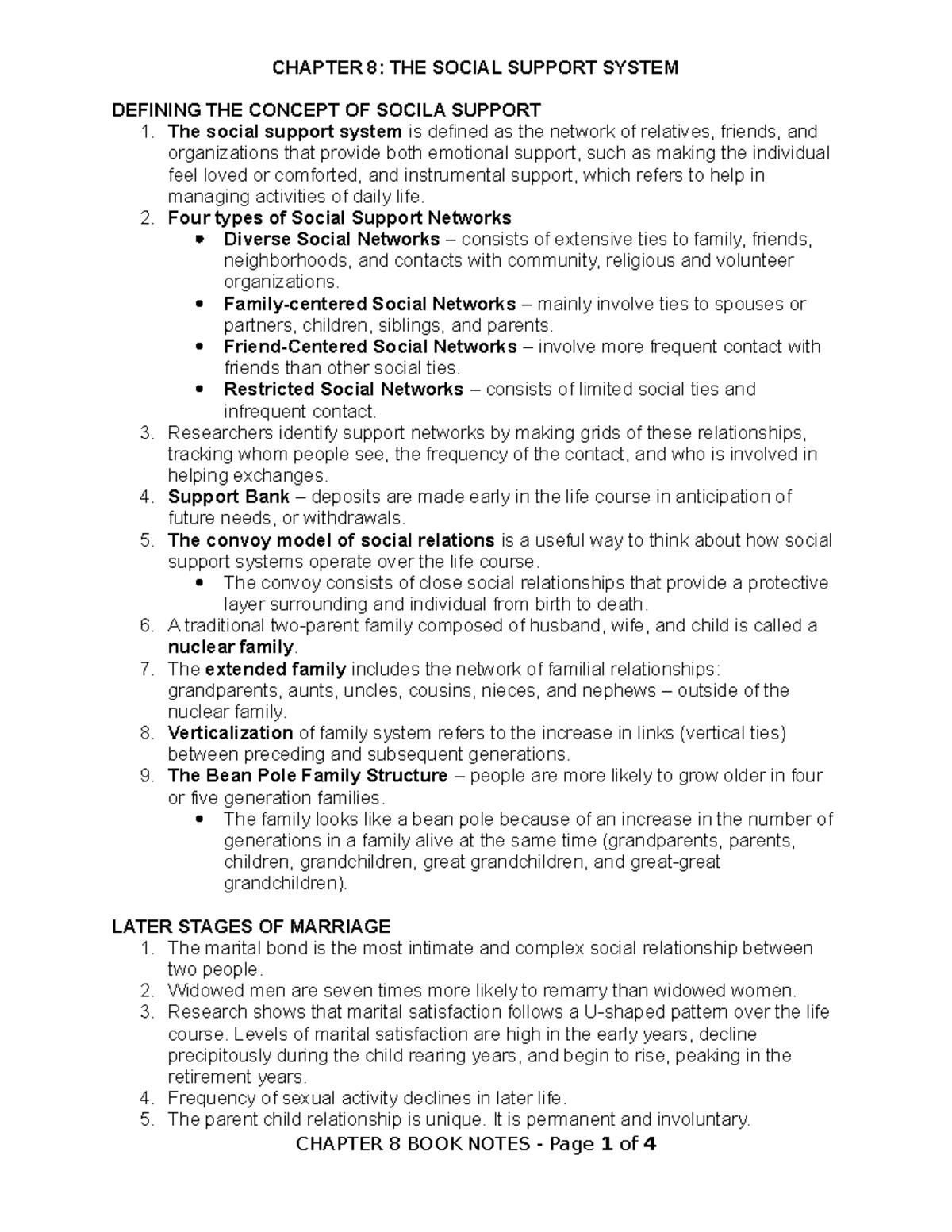 Chapter 8 Book Notes Gerontology - CHAPTER 8: THE SOCIAL SUPPORT SYSTEM ...